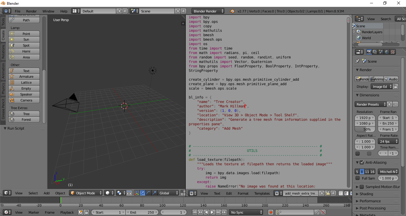 A screenshot of the script having been open in blender